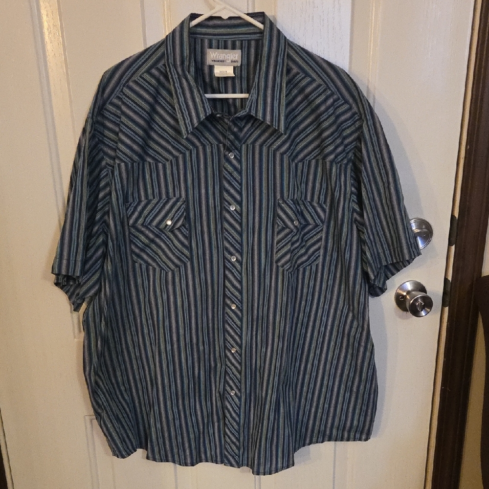 Wrangler Men's Casual Blue and Gray  Striped Western Shirt Size 3X